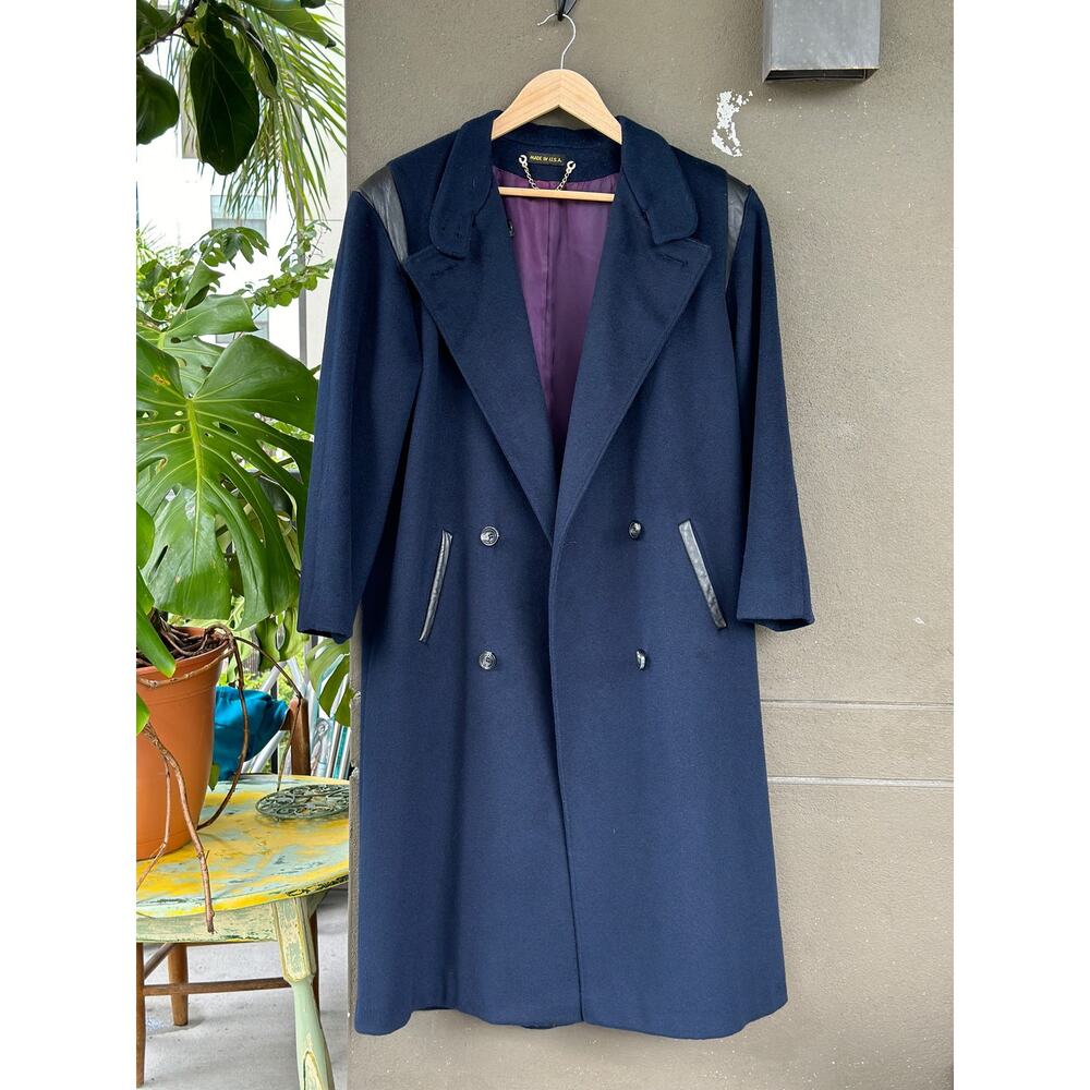 Vintage Jacobson’s Made in USA 100% Wool Navy Blue Double Breasted Tweed Coat 44